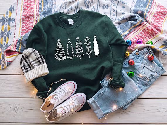 Christmas Trees Sweatshirt  Christmas Sweatshirt for Women | Etsy | Etsy (US)