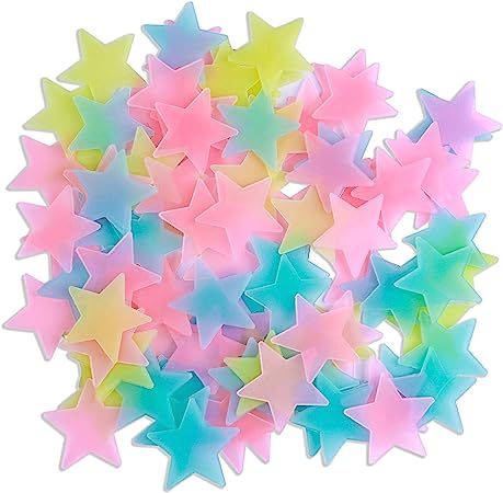 AM AMAONM 100 Pcs Colorful Glow in The Dark Luminous Stars Fluorescent Noctilucent Plastic Wall S... | Amazon (US)