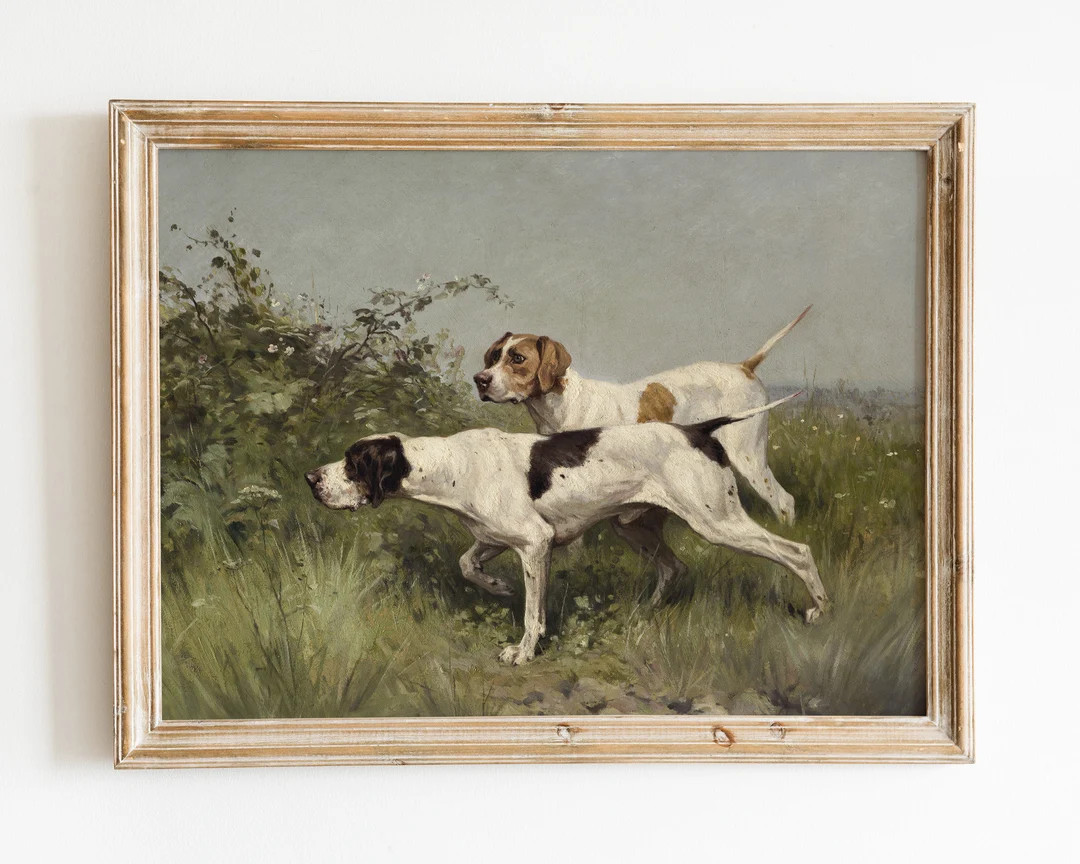Vintage Dogs Oil Painting, Printable English Pointers Wall Art, Antique Animal Portrait, Rustic P... | Etsy (CAD)