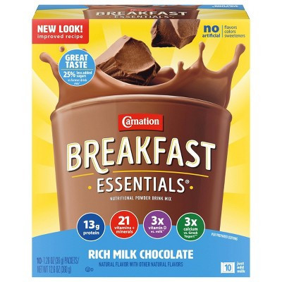 Carnation Breakfast Essentials Powder Drink Mix Packets Rich Milk Chocolate - 12.6oz/10ct | Target
