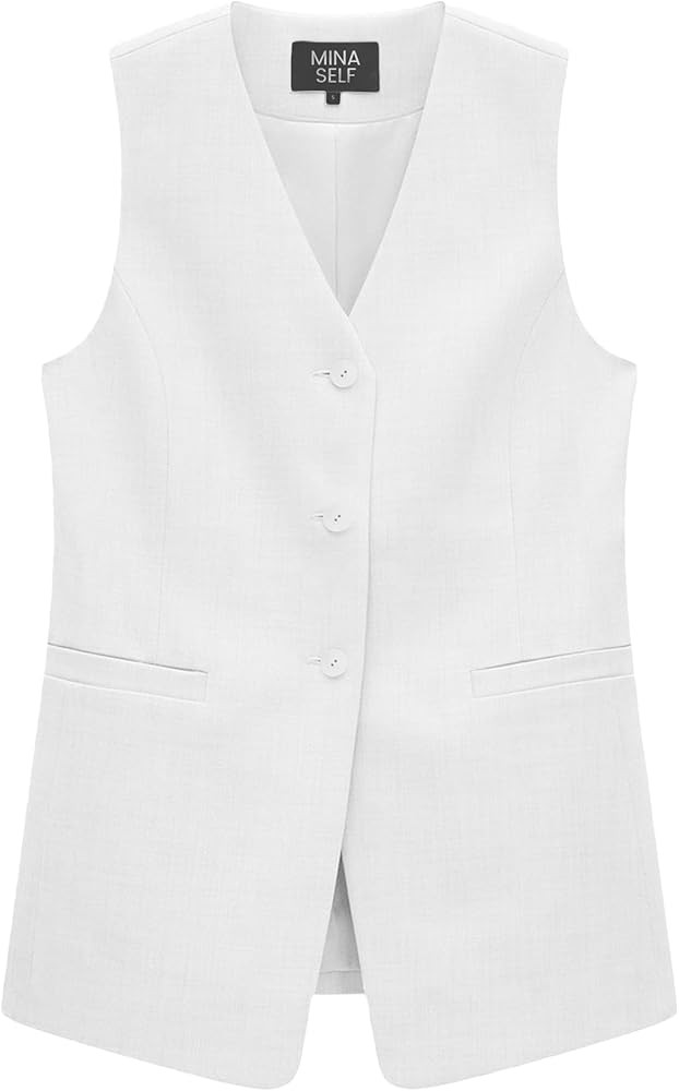 2025 Women's Summer Linen Vest Blazer Long Y2K Lightweight Fully-Lined V-Neck Fashion Casual Jack... | Amazon (US)