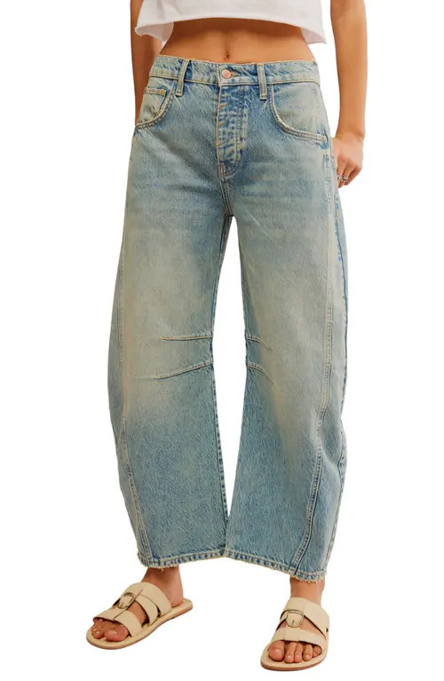 Free People Good Luck Barrel Jeans in Blue Ground at Nordstrom, Size 25 | Nordstrom