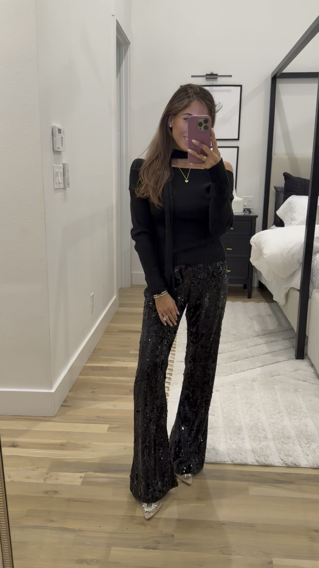 Walmart holiday outfit sequin pants off shoulder sweater  

#LTKSaleAlert #LTKPetite #LTKFindsUnder50
