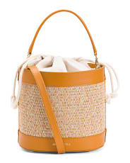 Made In Italy Leather Raffia Bucket Crossbody | TJ Maxx