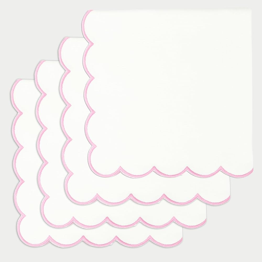 Scalloped Embroidery Cloth Napkins Table Decor Spring and Summer 100% Cotton Set of 4-18 x 18 inc... | Amazon (US)