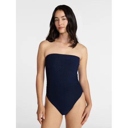 Time and Tru Women s and Women s Plus Eyelet Bandeau One Piece Swimsuit with Side Shirring Sizes XS-3X | Walmart (US)