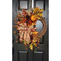 Wreaths For Front Door, Fall Wreath, Pumpkin Harvest Wreath | Etsy (US)