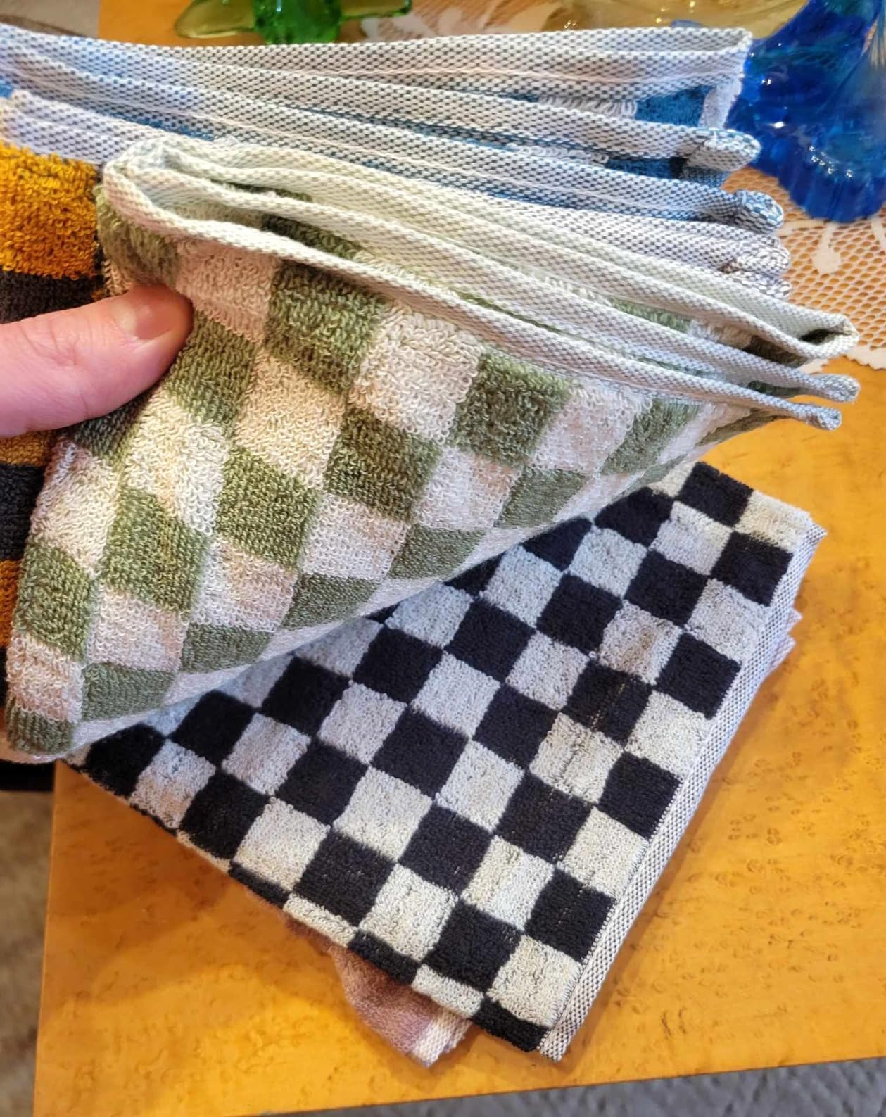 Luxurious Checkered Cotton Hand Towels Set of 5 - Soft, Absorbent, and Decorative Checkered Desig... | Amazon (US)