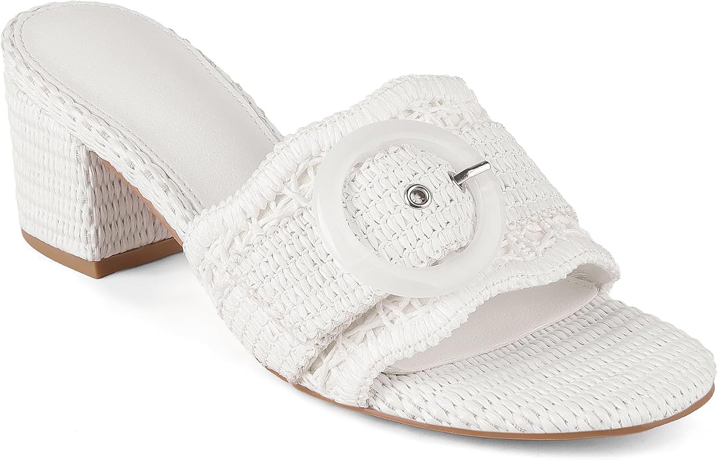 Womens Raffia Mule Slides Sandals Open Toe Backless Buckle Heeled Sandals Chunky Block Heel Bohem... | Amazon (US)