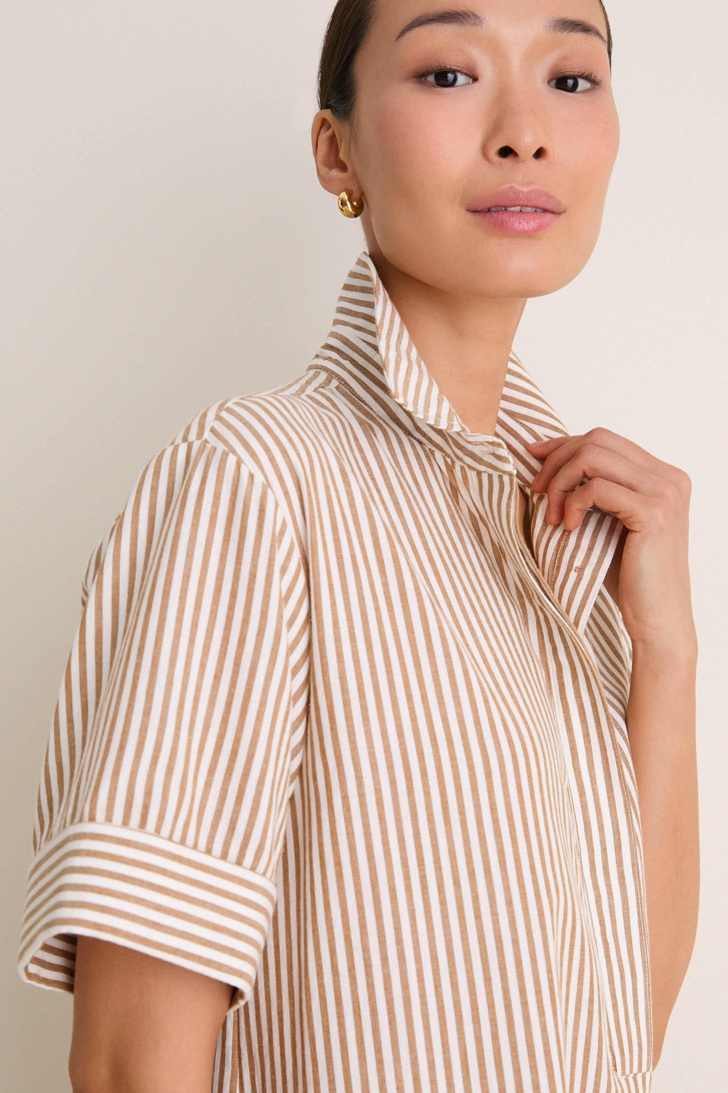 Latte Stripe Cotton Milano Shirt Dress | Tuckernuck (US)