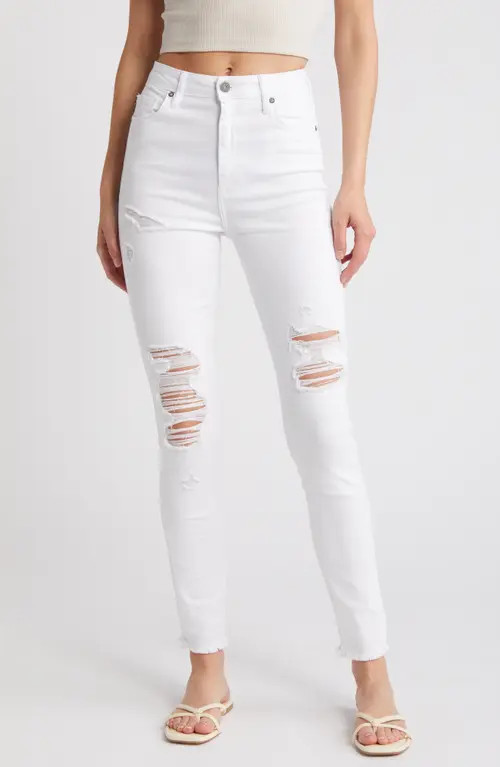HIDDEN JEANS Distressed High Waist Ankle Skinny Jeans in White at Nordstrom, Size 29 | Nordstrom