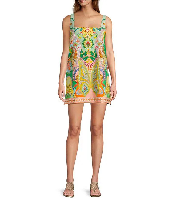 Eliana Printed Linen Square Neck Sleeveless Dress | Dillard's