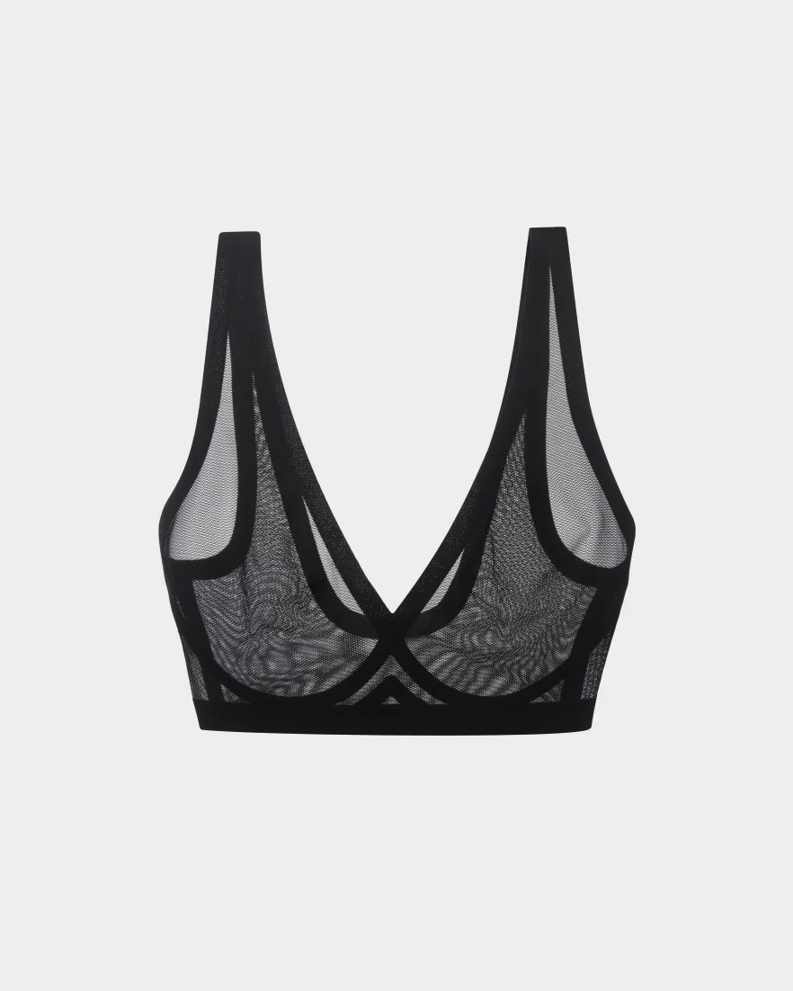 Breathable Black Mesh Bralette – Seamless, No Wire | EBY (US)