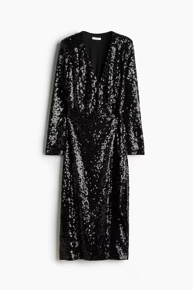 H & M - Paillettenkleid im Wickelschnitt - Schwarz - Damen | H&M (DE, AT, CH, NL, FI)