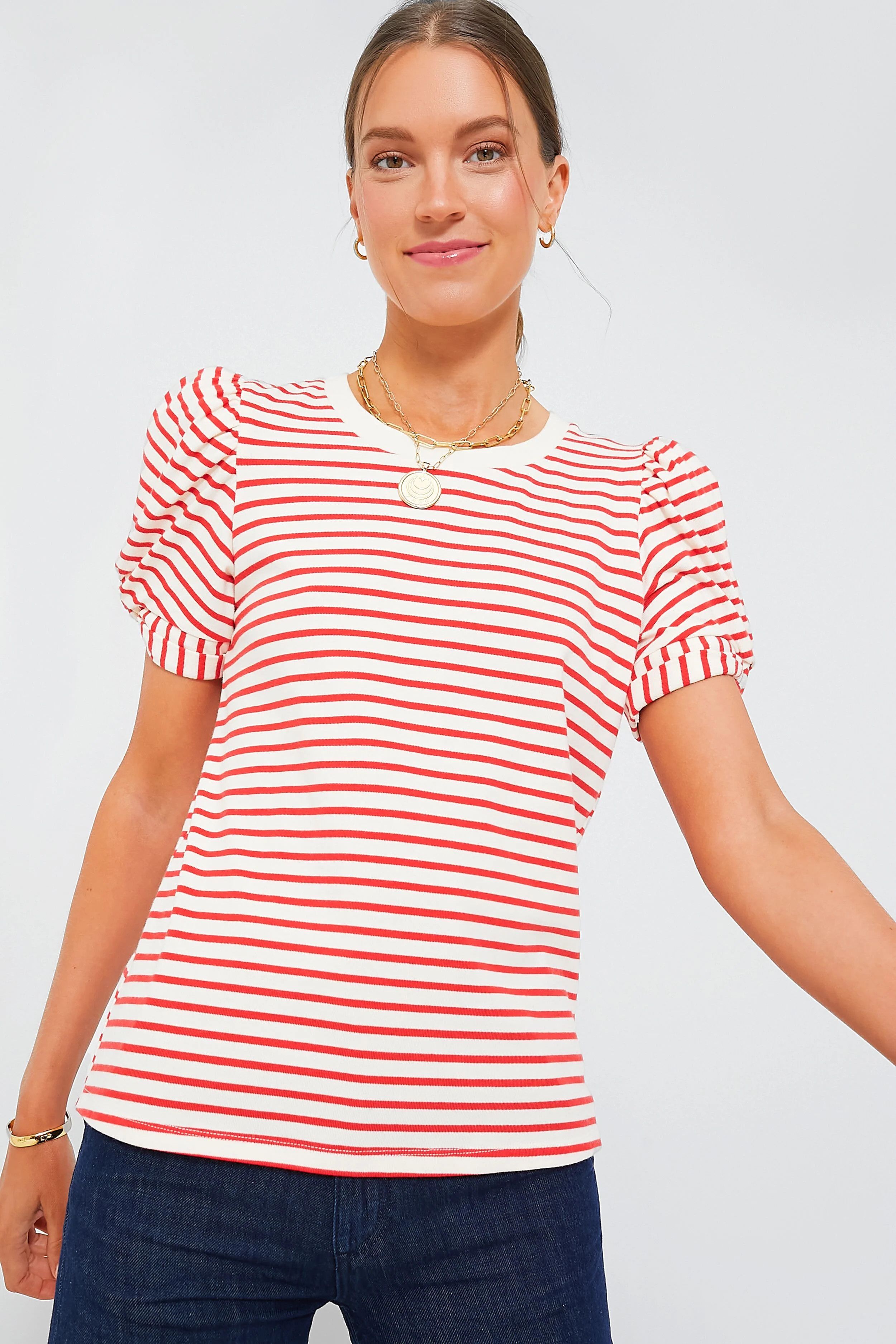Red Striped Vesty Puff Short Sleeve Crewneck | Tuckernuck (US)