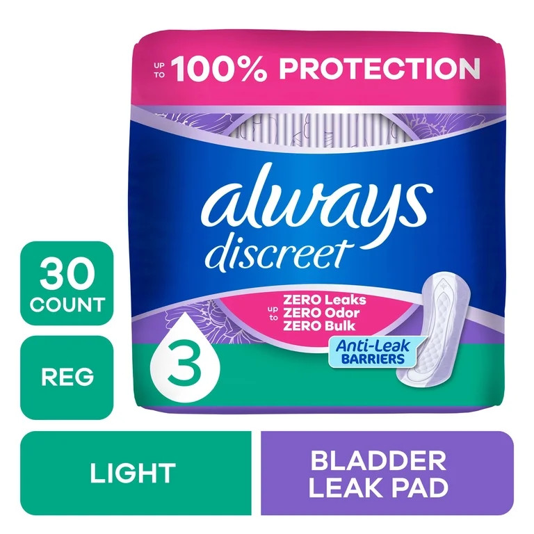 Always Discreet Incontinence Pads for Women, Light Absorbency, Regular Length, Postpartum Pads, 3... | Walmart (US)