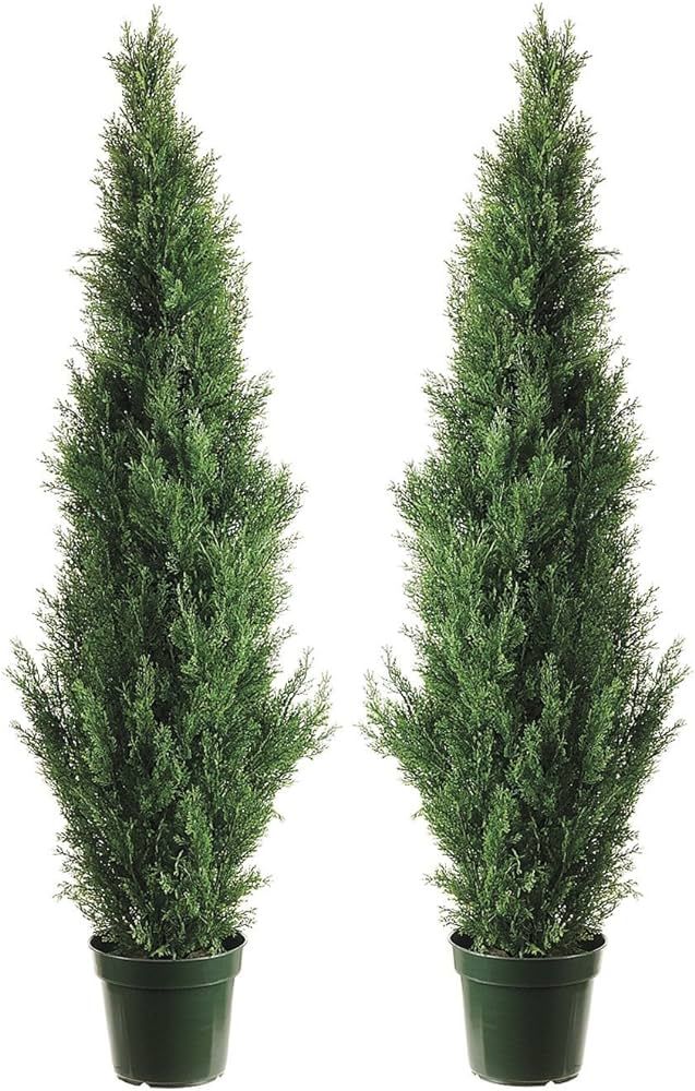 Amazon.com - TRESIL Two 4 Foot Outdoor Artificial Cedar Topiary Trees Uv Rated Potted Plants | Amazon (US)