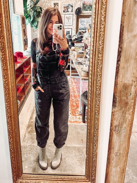 elevated overalls. perfectly oversized in faded black denim, size small and tts. my mesh top is also a size small! my suede combat boots are from sam edelman and from the nordstrom sale a few season ago! 

#LTKunder100 #LTKSeasonal #LTKstyletip