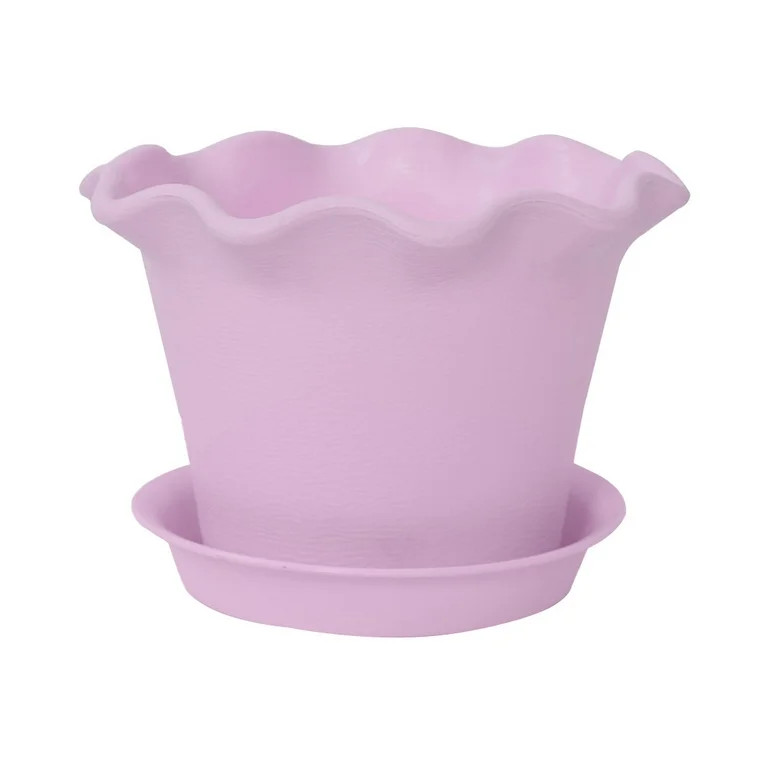 Home Office Plastic Petal Shaped Plant Planter Holder Flower Pot Purple w Tray | Walmart (US)