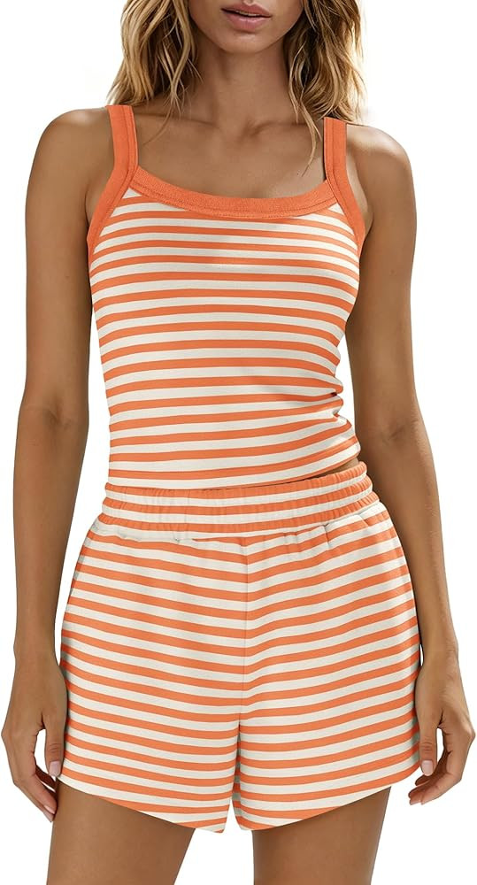 Panadila Women Striped Lounge Set 2 Piece Shorts Sets Spaghetti Strap Tank Top High Waisted Short... | Amazon (US)