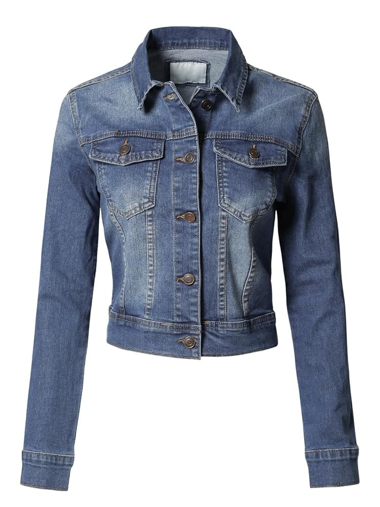Design by Olivia Women's Classic/Destroyed Vintage Washed Long Sleeve Denim Jean Jacket | Amazon (US)