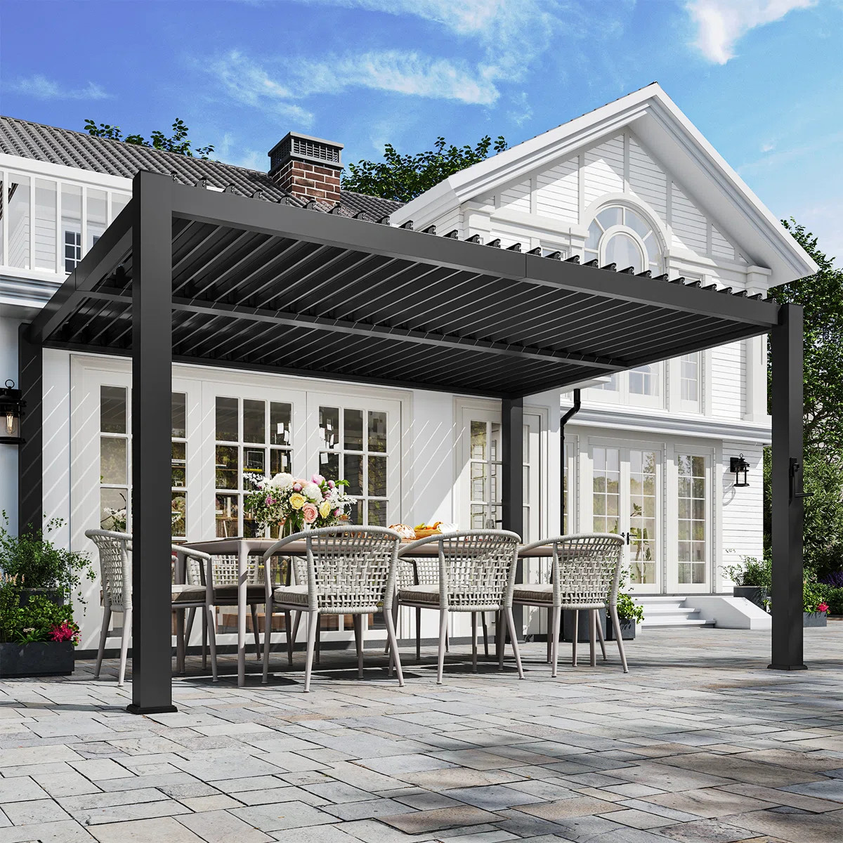 12 Ft. W x 10 Ft. D Outdoor Louvered Pergola Metal Pergola With Adjustable Roof | Wayfair North America