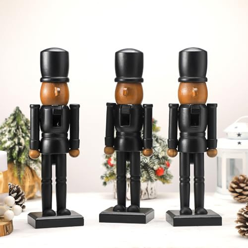 3 Pcs Christmas Nutcracker Ornaments 10 Inch Wooden Black Nutcracker Soldier African American Nut Cracker Figures Modern Minimalist Christmas Table Centerpiece Decor for Tabletop Mantle Fireplace Home | Amazon (US)
