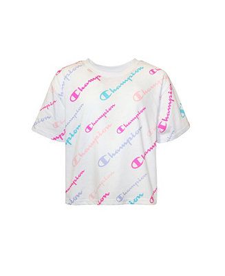 Champion Big Girls Script All Over Print Boxy T-shirt & Reviews - Shirts & Tops - Kids - Macy's | Macys (US)
