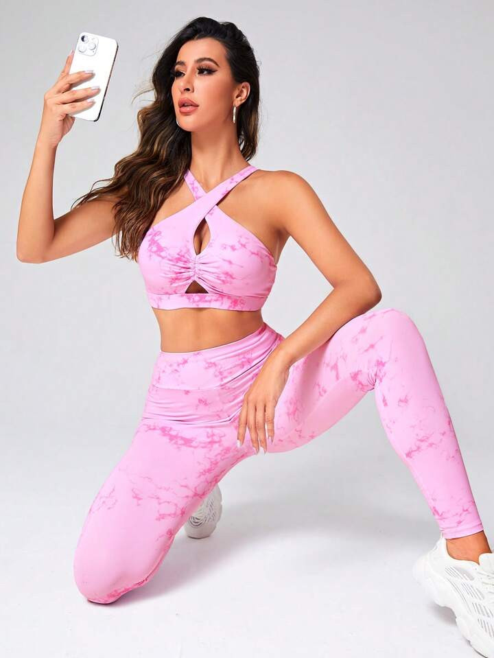 Tie Dye Crisscross Front Sports Set | SHEIN