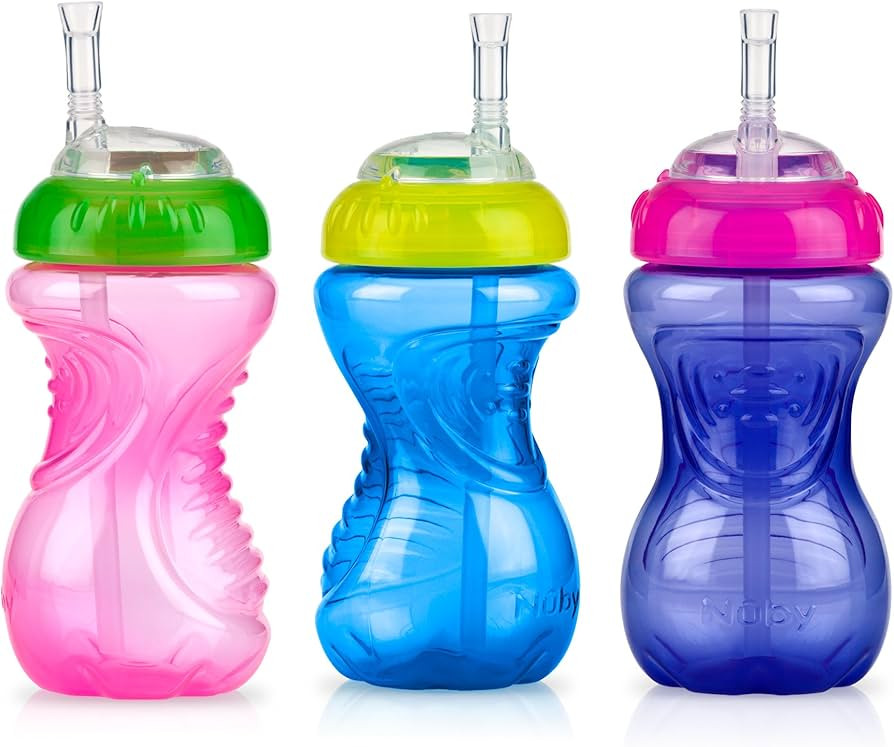 Nuby No-Spill Soft Straw Easy Grip Sippy Cup for Girls - (3-Pack) 10 Oz - 12+ Months | Amazon (US)