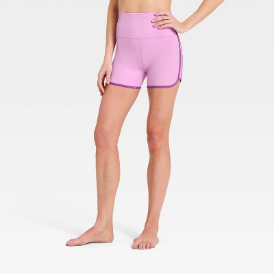 Women's Everyday Soft Ulta High-Rise Retro Contrast Hem Bike Shorts 3" - All In Motion™ Light Violet S | Target