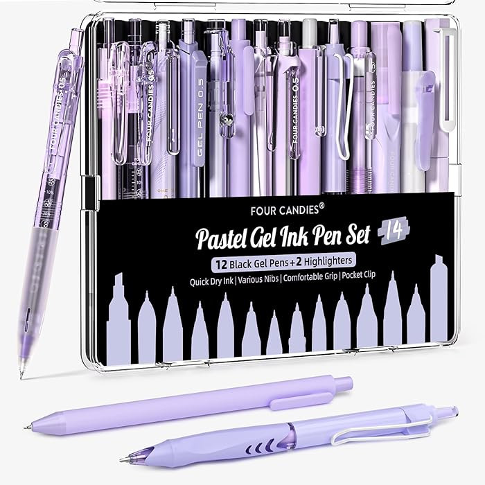 Four Candies Writing Ink Pens with Black & Purple Ink and 2Pack Highlighter Retractable 0.5mm Smo... | Amazon (US)