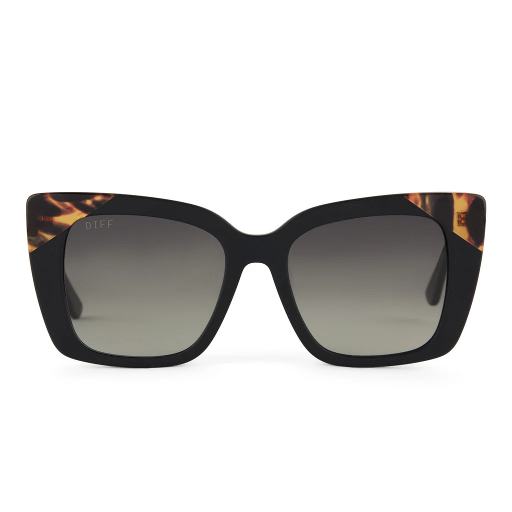 LIZZY - MATTE BLACK / WILD TORTOISE LAMINATED CORNER + GREY GRADIENT + POLARIZED SUNGLASSES | DIFF Eyewear