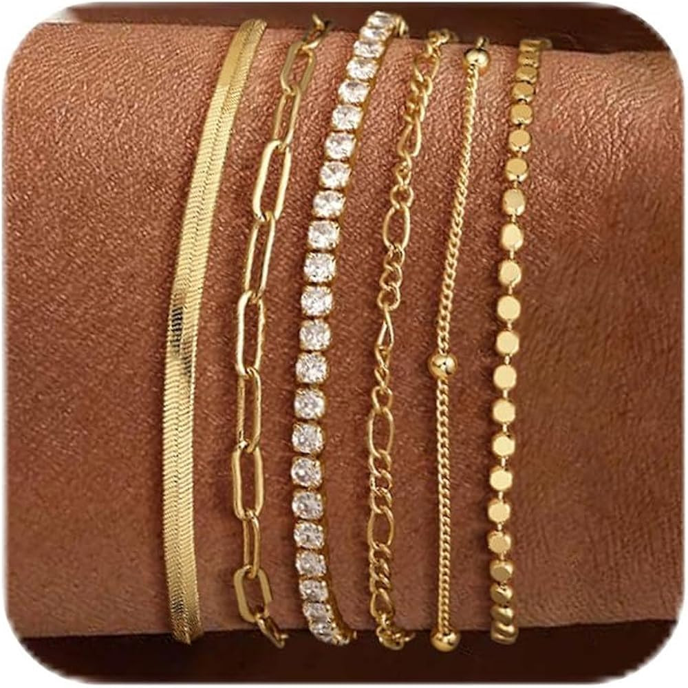 DEARMAY Waterproof Gold Plated Bracelets Set for Women Trendy, Dainty 14K Gold Jewelry Fashion St... | Amazon (US)