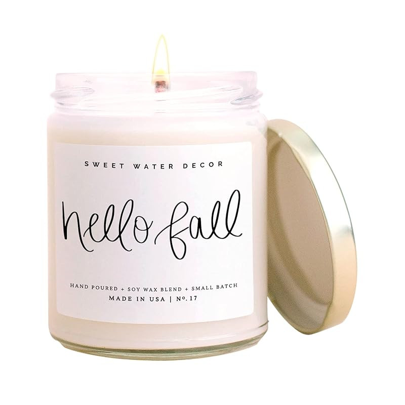 Sweet Water Decor Hello Fall Candle | Cinnamon, Apples, and Clove Autumn Scented Soy Candles for ... | Amazon (US)