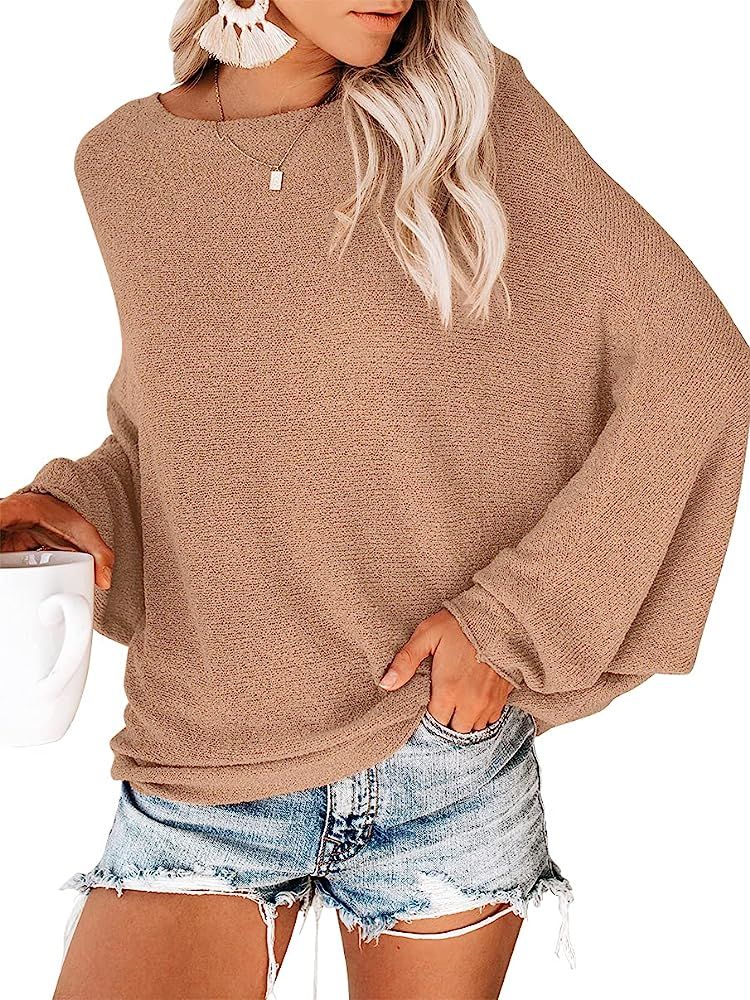 ANRABESS Women's Off Shoulder Long Sleeve Oversized Pullover Sweater Knit Jumper Loose Tops | Amazon (US)