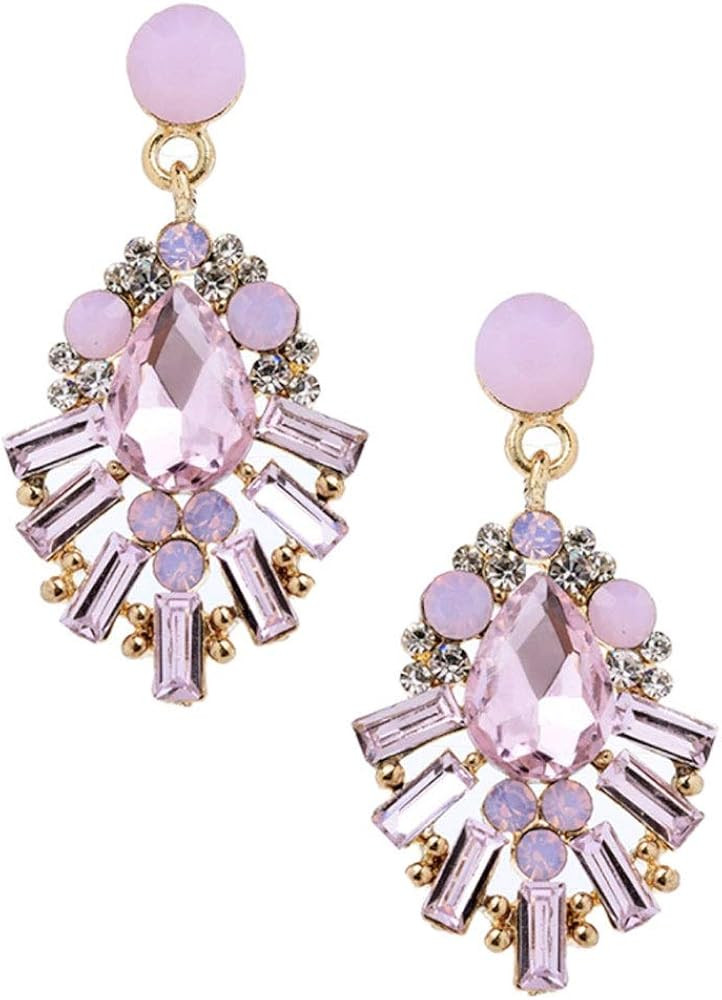 Gold Tone Antique Vintage Retro Art Deco Style Pink Rhinestone Dangle Wedding Bridal Prom Bridesm... | Amazon (US)
