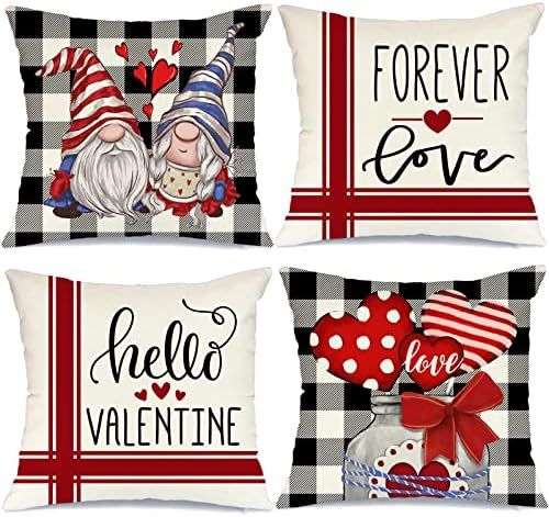 Amazon.com: Buffalo Plaid Valentines Day Pillow Covers 18x18 Set of 4 Valentines Day Decor for Ho... | Amazon (US)