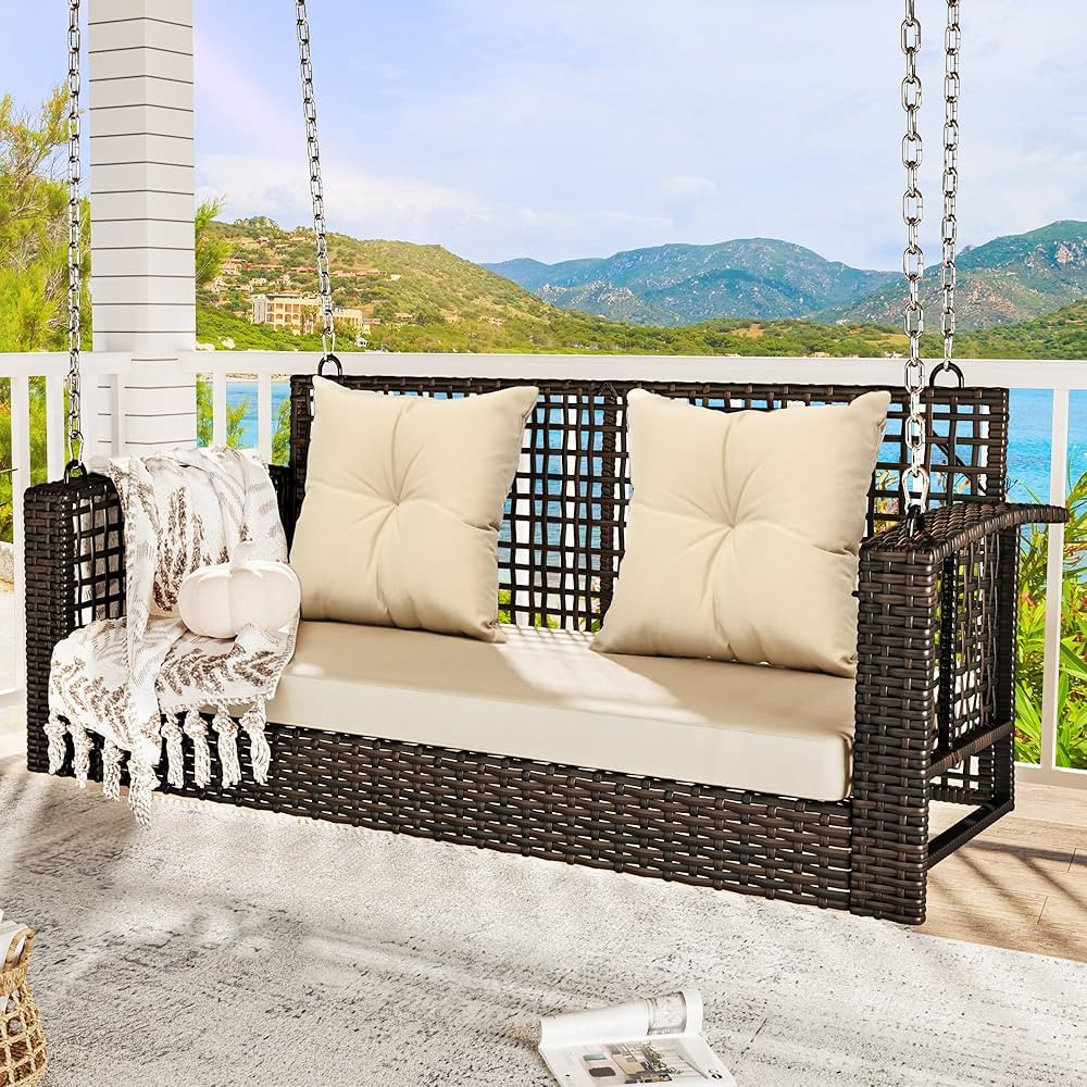 YITAHOME Porch Swing Hanging Wicker Swing Rattan Patio Swing Lounge Swing Chair Hammock Swing Cha... | Amazon (US)