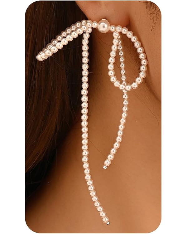 Bow Earrings for Women, Long Tassel Chain Drop Earrings, Trendy Small Bow Earrings, Ribbon Waterf... | Amazon (US)