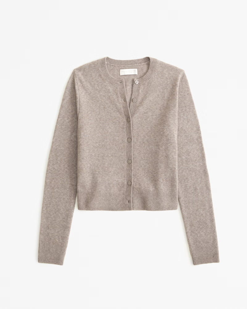 Abercrombie & Fitch Women's Merino Wool-Blend Slim Crew Cardigan in Brown - Size XXS | Abercrombie & Fitch (US)