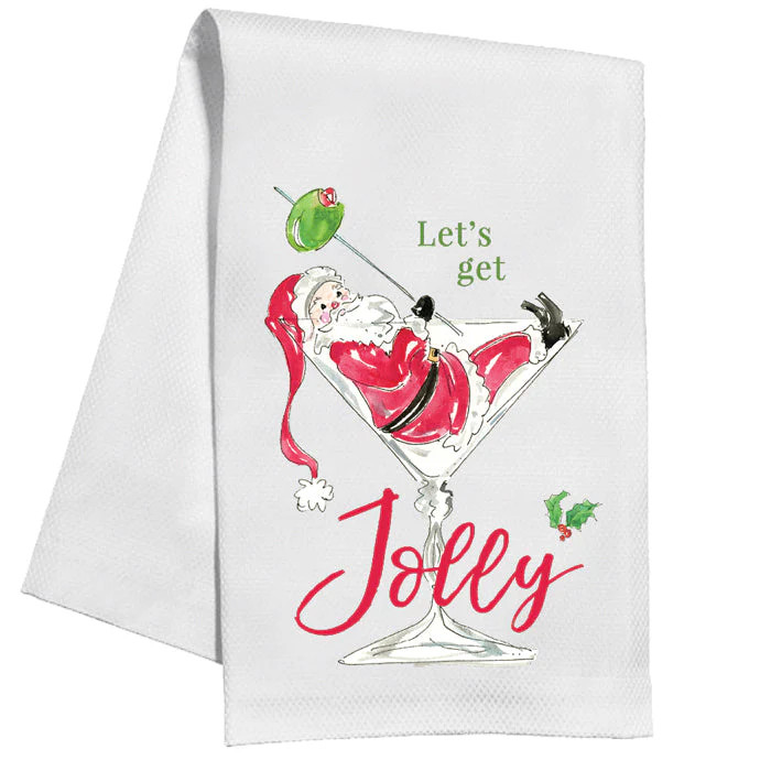Let's Get Jolly Santa Cocktail Kitchen Towel | Rosanne Beck Collections