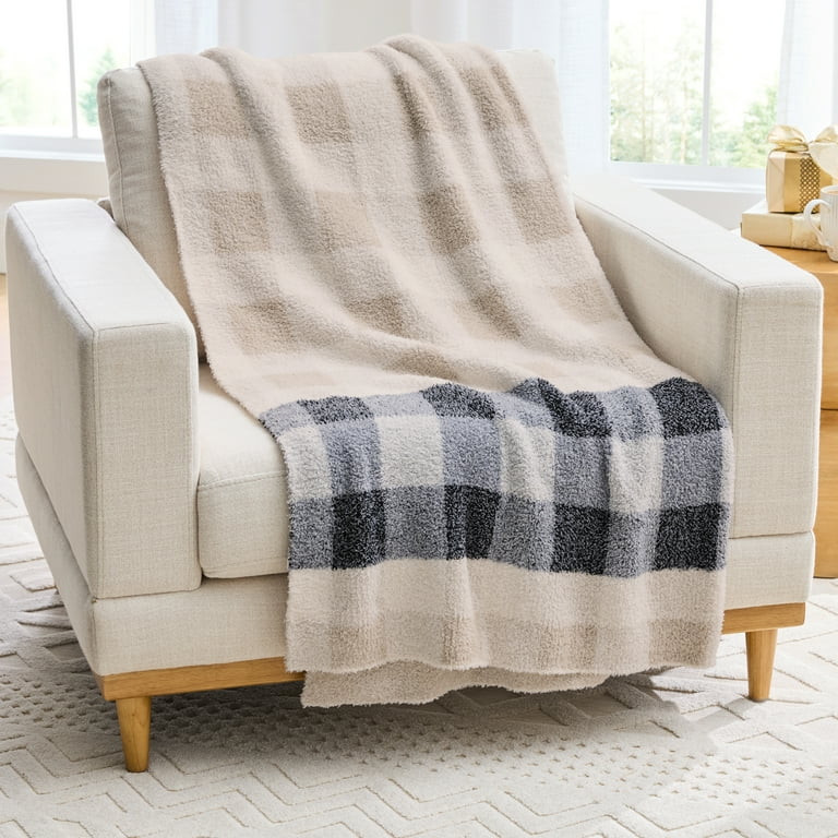 Better Homes & Gardens Cozy Knit Oversize Soft Warm Couch Throw Blanket, Gingham Plaid Stripe | Walmart (US)