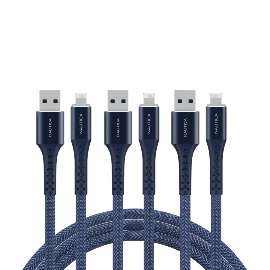Nautica - 3 Pack 10 ft Lightning to USB A Cable MFi Certified Braided Extra Long Fast Charging iP... | Best Buy U.S.