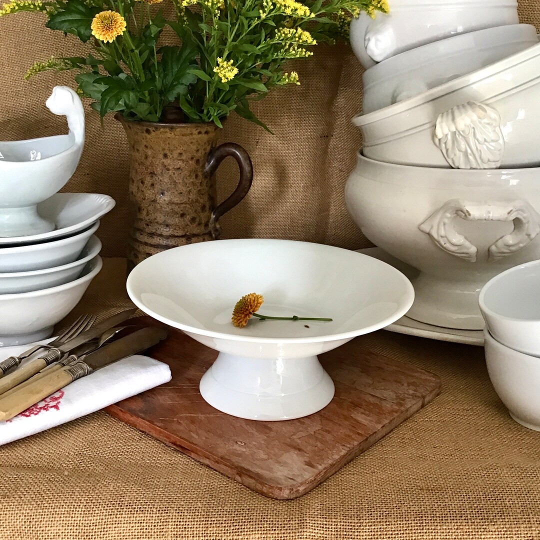 Old earthenware compote bowl, milky white color, without stamp. | Etsy (UK)