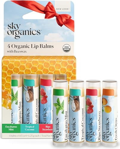 Sky Organics Organic Lip Balms With Beeswax for Lips, USDA Certified Organic, Four Assorted Flavors to Moisturize, Soothe & Soften, 4pk. | Amazon (US)