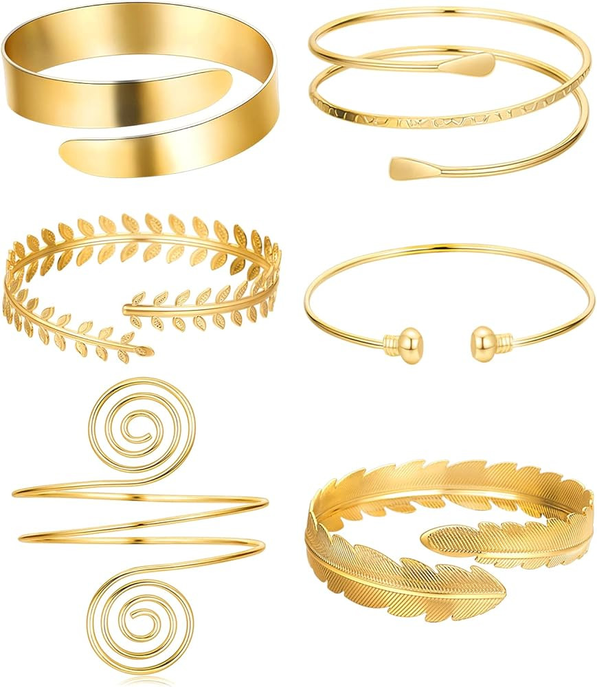 TOBENY 6 Pieces Arm Bracelet for Women Girls Gold Mental Open Upper Arm Bangle Bracelet Simple Ad... | Amazon (US)