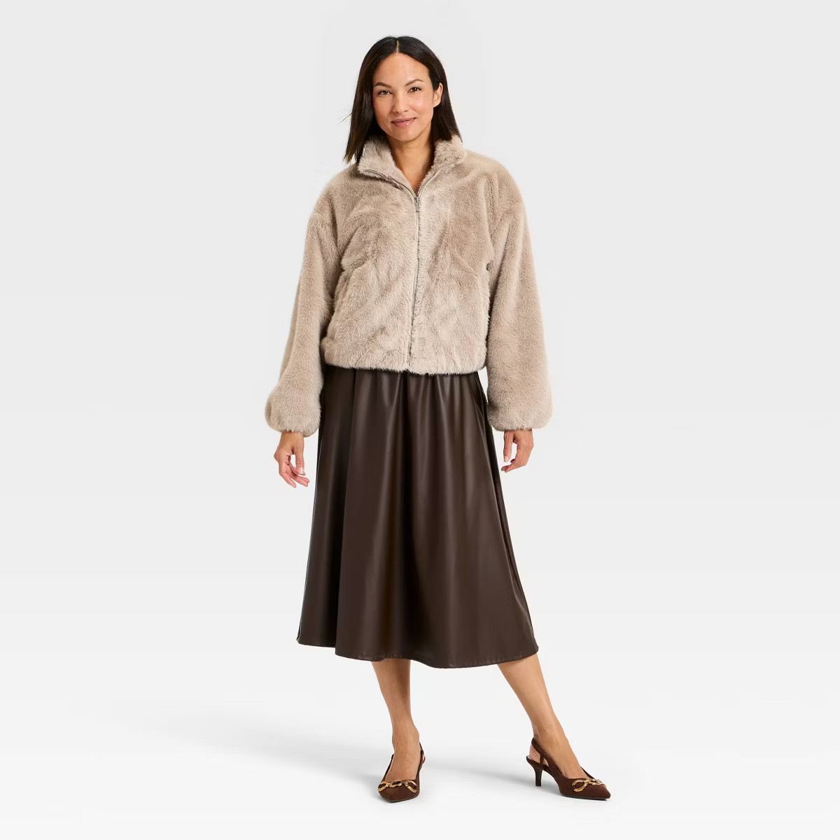 Women's Faux Fur Zip-Up Jacket - A New Day™ | Target