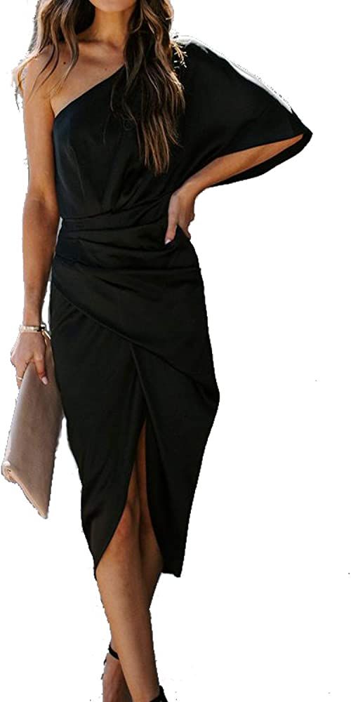Amazon.com: Women's 30s Brief Ruched Midi Dress Elegant Mermaid Evening Dresses Black,Large : Clo... | Amazon (US)