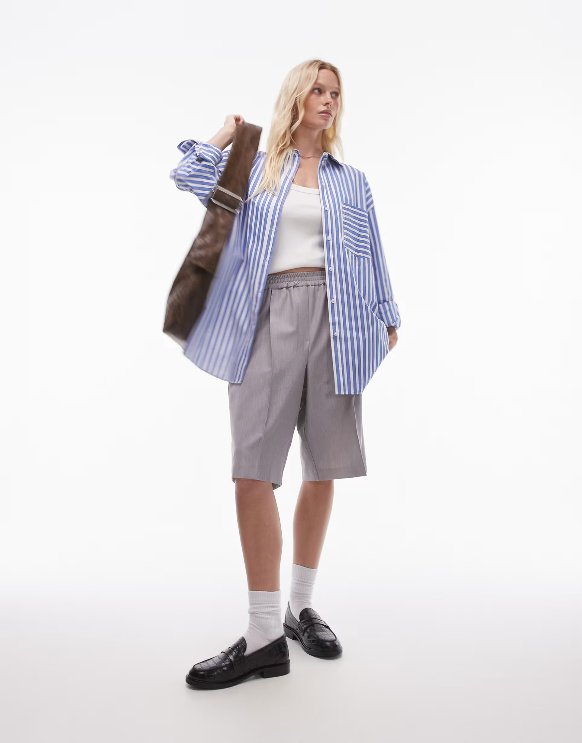 Topshop oversized shirt in blue wide stripe | ASOS (Global)